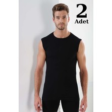 Marmara Qumasch Erkek Tişört Sıfır Kol Sıfır Yaka Kolsuz Atlet 2'li %100 Pamuk Siyah - 2xl