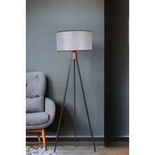 Lumexx Fısco Tripod Siyah Lambader Silindir Hasır Gri Abajurlu