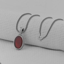 Takıhan Kırmızı Akik Taşlı Oval 925 Ayar Erkek Gümüş Kolye