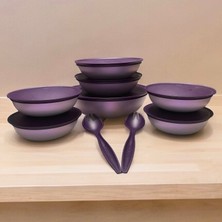 Tupperware Berrak Mor Set Parlak 16 Parça Mega Set Saklama ve Servis Kabı Salata Servis Çatallı