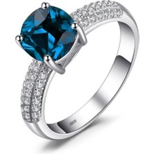 Safir Taşlı Diamond Yarımtur Tektaş Kadın Gümüş Yüzük