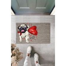 Modfex 3D Baskı Özel Tasarım    Gri Ağzında Kalpli Balon Tutan Gözlüklü Köpek   Kapı  Paspası