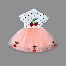 Diji Baby 1-2-3 Yaş Payetli Kiraz Nakışlı Kiraz Etekli Kız Bebek Tütü Elbisesi