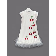 Diji Baby 1-2-3 Yaş Payetli Kiraz Nakışlı Eteği Fırfırlı Jile Kız Çocuk Elbisesi