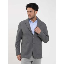 Dufy Gri Erkek Slim Fit Armürlü Casual Mono Yaka Ceket