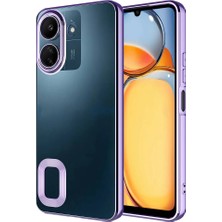 Kzy Xiaomi Poco C65 Kapak Yanları Renkli Lens Korumalı Logo Gösteren Şeffaf Luxury Silikon Kılıf - Lila