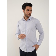Dufy Açık Gri Erkek Slim Fit Düz Klasik Yaka Uzun Kol Gömlek