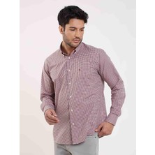 Dufy Kırmızı Erkek Regular Fit Pitikare Desenli Düğmeli Yaka Uzun Kol Gömlek