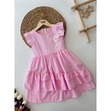 Miniğimin Cicileri Asimetrik Kesim Pamuklu Astarlı Kız çocuk elbise - Pembe