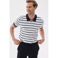Lımıted Erkek Çizgili Polo Yaka Rayon Triko Tişört Lacivert