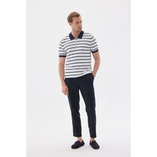 Lımıted Erkek Çizgili Polo Yaka Rayon Triko Tişört Lacivert