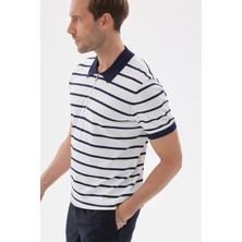 Lımıted Erkek Çizgili Polo Yaka Rayon Triko Tişört Lacivert