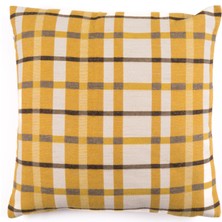 Vanelli Home Global Etnik Sarı Ekoseli Yünlü Kumaştan 50x50 Kare Kırlent Kılıfı