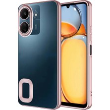 Kzy Xiaomi Poco C65 Kapak Yanları Renkli Lens Korumalı Logo Gösteren Şeffaf Luxury Silikon Kılıf - Rose Gold