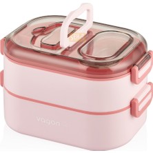 Vagonlife  Bento 1000ML Lunchbox Yeni Koleksiyon Çift Katlı 3 Bölmeli Çelik Sefer Tası Yemek Kutusu