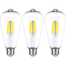Heka Dekoratif Rustik LED Armut Ampul E27 ST64 6W 6500K Beyaz Işık 3'lü ERD-209
