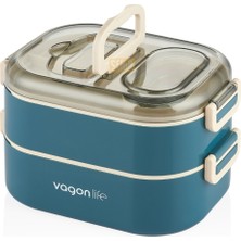 Vagonlife  Bento 1000ML Lunchbox Yeni Koleksiyon Çift Katlı 3 Bölmeli Çelik Sefer Tası Yemek Kutusu