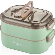 Vagonlife  Bento 1000ML Lunchbox Yeni Koleksiyon Çift Katlı 3 Bölmeli Çelik Sefer Tası Yemek Kutusu