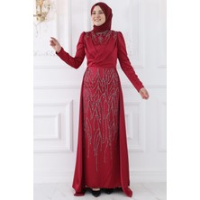 Amine Hüma Nihal Abiye Elbise Bordo