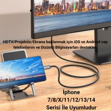 Polham 2 Metre 60Hz 4K Iphone Lightning To HDMI Görüntü Aktarım Kablosu, Iphone 7/8/x/11/12/13/14 Serisi Ile Uyumulu