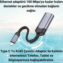 Polham 15CM Type C Kablolu 100 Mbps Type-C To RJ45 Dönüştürücü, Telefon, Tablet, Pc Ethernet Lan Port Adaptör