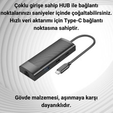 Polham 100W 7in1 Type-C Çoğaltıcı Adaptör Hub, 1x 4K Hdmi/2x Pd Type C,/1x RJ45 Port,/2x Usb/1x Sd/tf Çoğaltıcı Adaptör