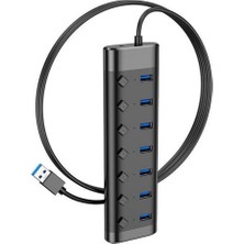 Polham Işıklı 7 Adet USB Port Çoğaltıcı Hub Yazıcı, Mouse, Klavye, USB Bellek Çoğaltıcı, Düğmeli