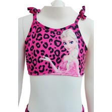 Urz Kids Pembe Kız Çocuk Leopar Desenli Plaj Çantalı Bikini Kız Çocuk Pembe Çantalı Bikini