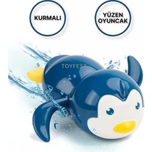 Toyfest Kurmalı Kendiliğinden Banyo Küvet Havuz Deniz De Yüzen Penguen Oyuncak - Mavi