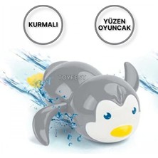 Toyfest Kurmalı Kendiliğinden Banyo Küvet Havuz Deniz De Yüzen Penguen Oyuncak - Gri