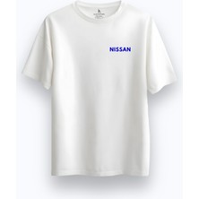 Unisex Oversize Bisiklet Yaka Baskılı Kısa Kollu Beyaz Tişört