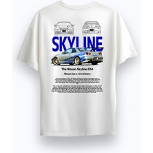 Alex Rosen Unisex Oversize Bisiklet Yaka Skyline Baskılı Kısa Kollu Beyaz Tişört