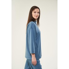 Mevra Önü Dikişli Cepli Sweatshirt Indigo
