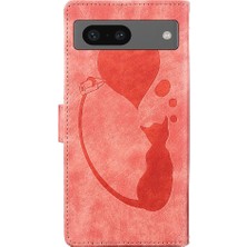 Mellow Mall Google Piksel 7A Flip Folio Tutucu Kapak Için Kılıf Kabartmalı Sevimli Kedi Kılıf (Yurt Dışından)