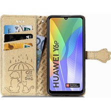 Mellow Mall Huawei Y6P Flip Kapak Karikatür Hayvanlar Için Kılıf Kısa Kayış Darbeye (Yurt Dışından)