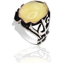 Midyat Nurtaş Gümüş Elif Vav Tasarım Damla Kehribar Taşlı Erkek Gümüş Yüzük 201023190