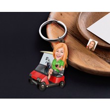 Bk Gift Kişiye Özel Golf Oyuncusu Karikatürlü Ahşap Anahtarlık-5 Sevgiliye Hediye, Arkadaşa Hediye, Doğum Günü Hediyesi