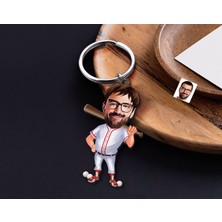 Bk Gift Kişiye Özel Erkek Beyzbol Karikatürlü Ahşap Anahtarlık-16 Sevgiliye Hediye, Arkadaşa Hediye, Doğum Günü Hediyesi