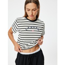 Koton Baskılı Crop Tişört Kısa Kollu Bisiklet Yaka Pamuklu