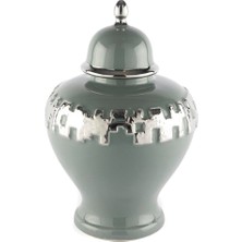 Mikasa Moor Silver Şeritli Gri Küp Kapaklı Vazo 24X24X36CM