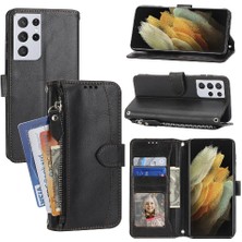 Mellow Mall Samsung Galaxy S21 Ultra 5g Için Flip Case Kart Tutucu Pu Deri Kickstand (Yurt Dışından)