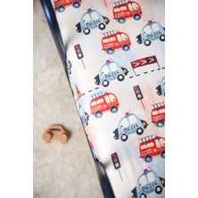 Pithy Organik Pamuk Saten Lastikli Çarşaf Seti (120X200+20) Yastık Kılıfı (50X70) - Emergency Cars