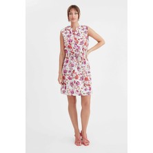 Vitrin Çiçekli Beli Büzgülü Elbise