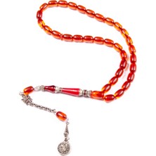 Burhan sağlam Burhan sağlam Kapsül Kesim 11x8 mm Nakkaş İmameli Ateş Kehribar Alpaka Püsküllü Tesbih