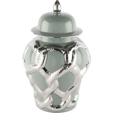 Mikasa Moor Silver Kabartmalı Gri Küp Kapaklı Vazo 20X20X35CM