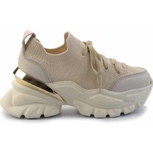 Bambi Krem Krem Triko Hakiki Deri Kadın Sneaker K01480004903