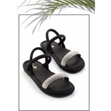 Bambi Siyah Streç  Kadın Sandalet K05499028217