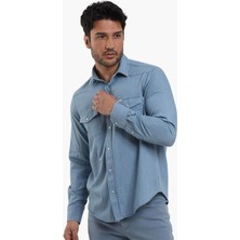 Dufy Açık Mavi Erkek Regular Fit Düz Klasik Yaka Uzun Kol Gömlek