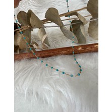 Nidi Store Küçük Minik Mavi Boncuklı Çelik Zincir Kolye (40CM)