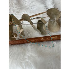 Nidi Store Küçük Minik Mavi Boncuklı Çelik Zincir Kolye (40CM)